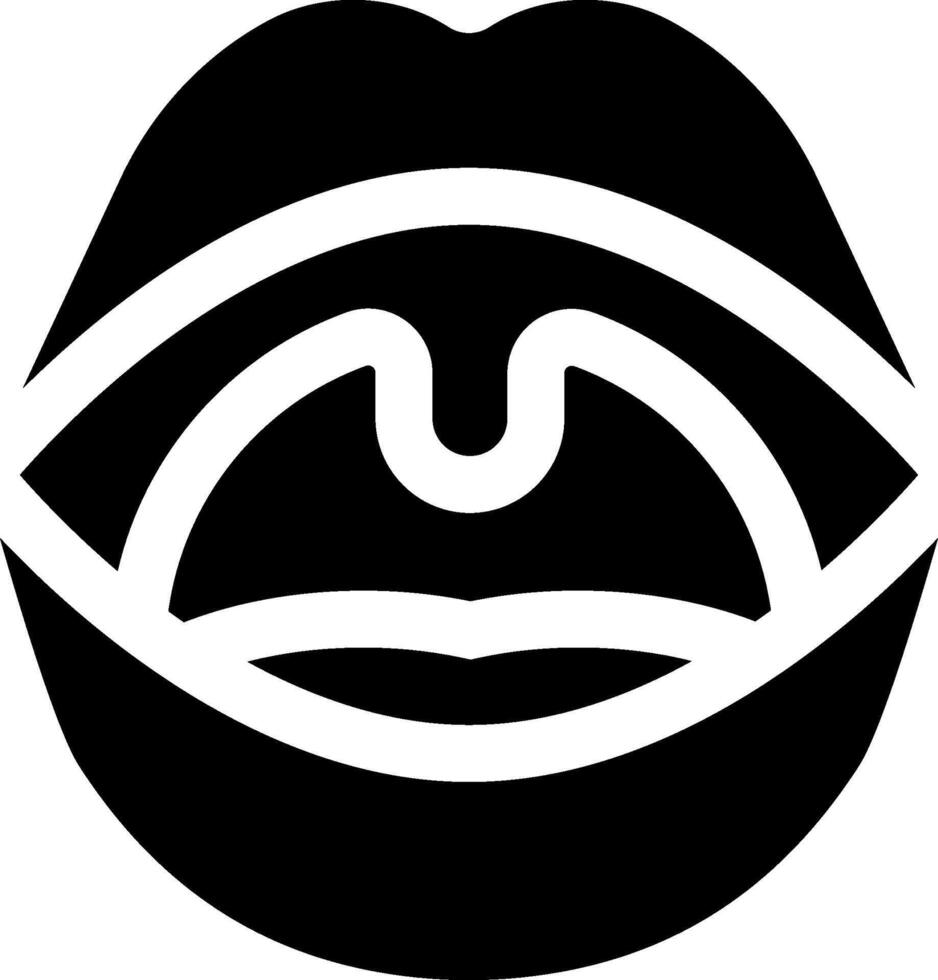 A black and white logo of a mouth with a tongue vector