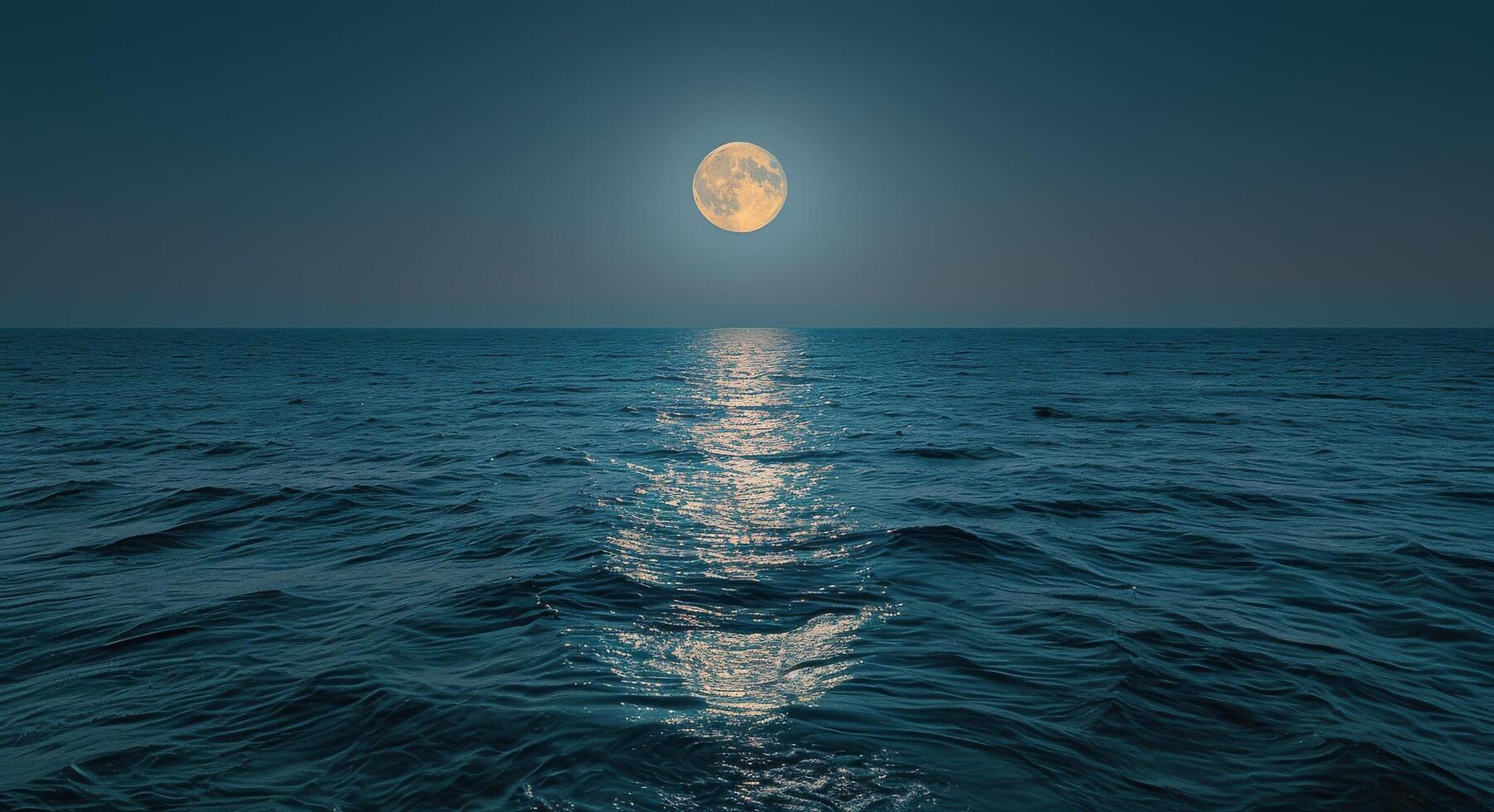 Full Moon Shining on a Calm Ocean at Night photo