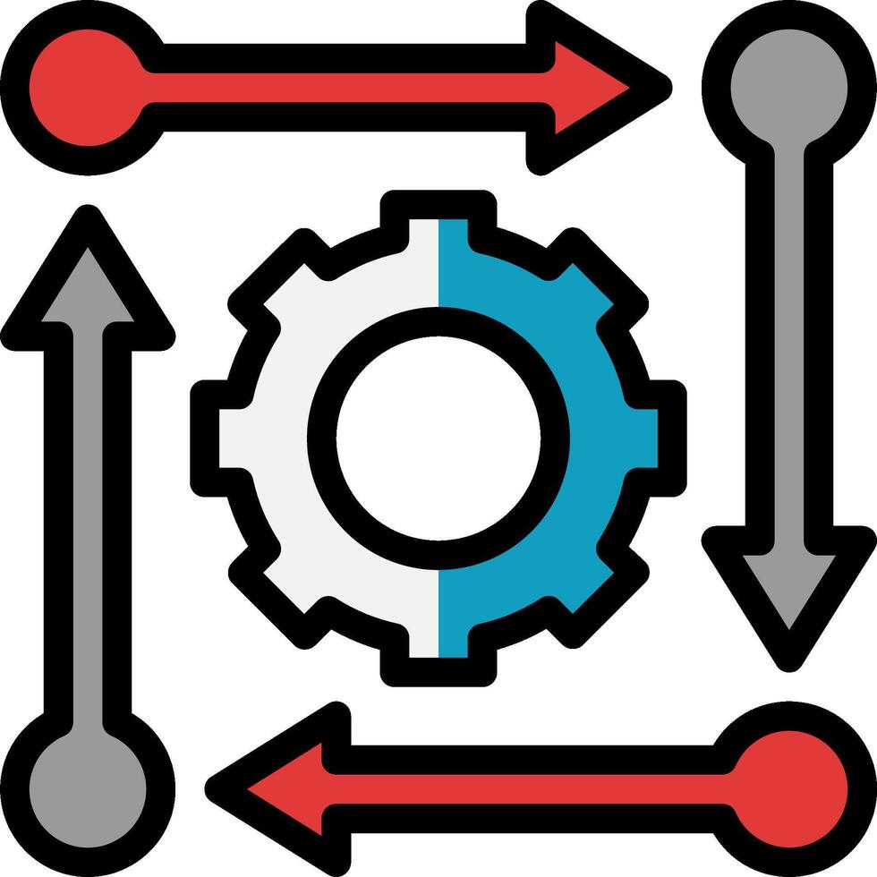 A gear wheel and arrows are shown in a circle vector
