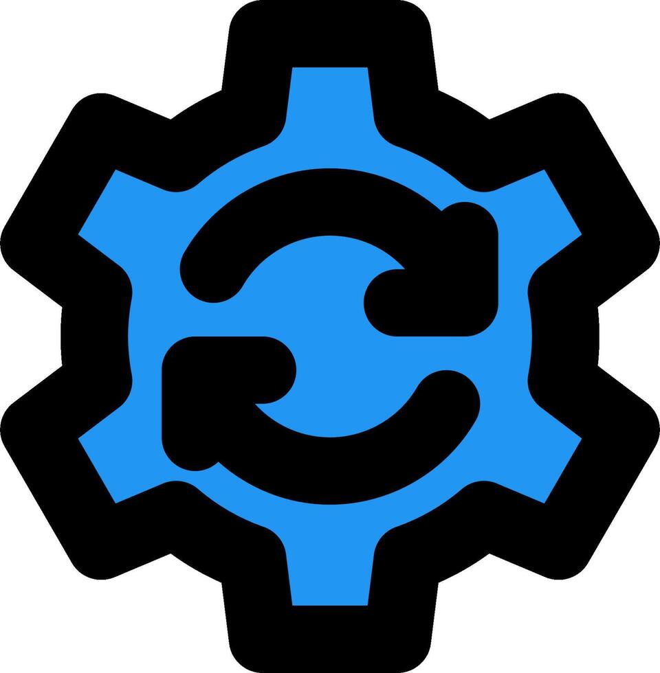 A blue gearwheel with an arrow pointing to the left vector