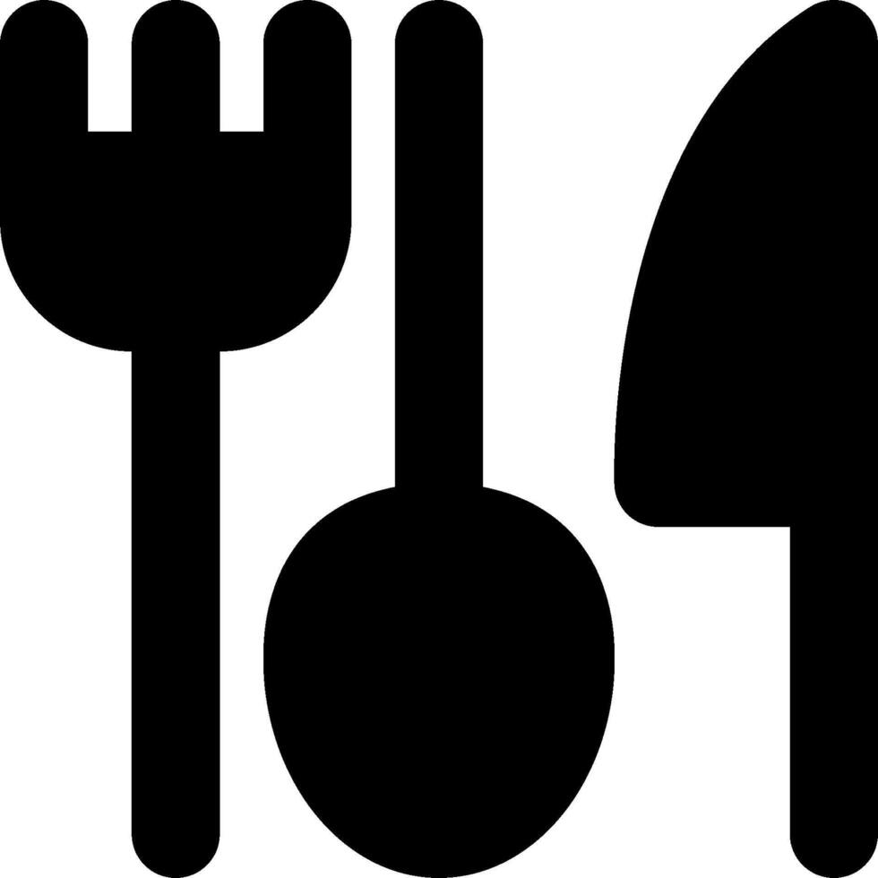 A black and white silhouette of a fork, spoon and knife vector