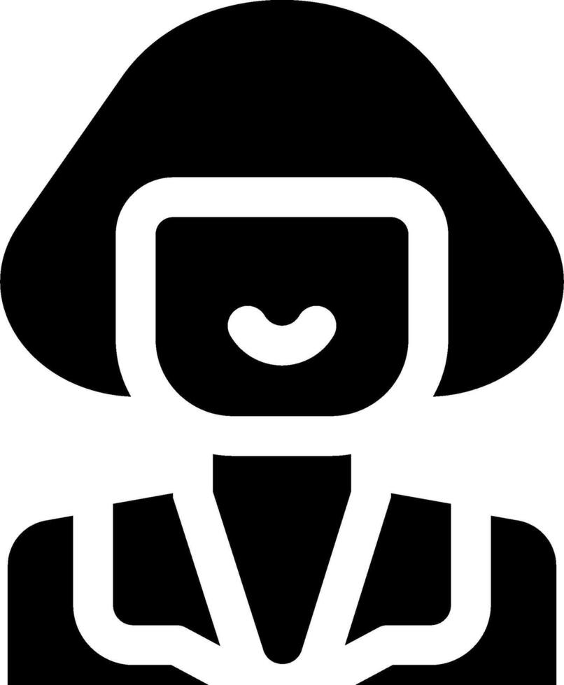 A black and white icon of a woman with a hat vector