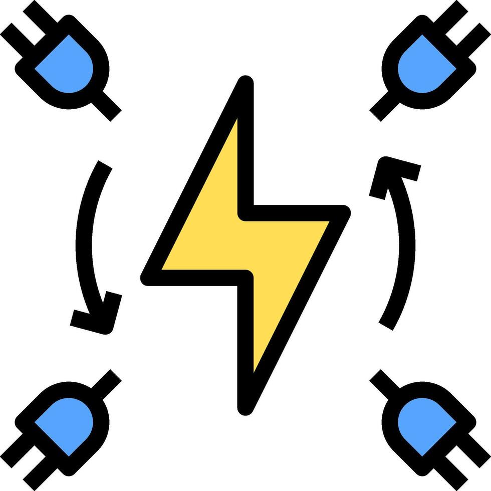 A yellow lightning bolt with four blue plugs vector
