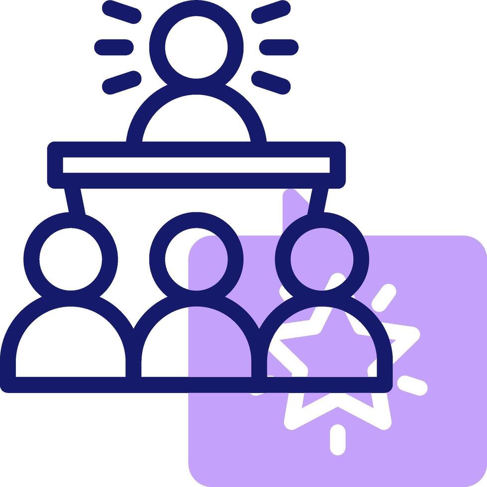 A purple icon with people sitting at a table vector