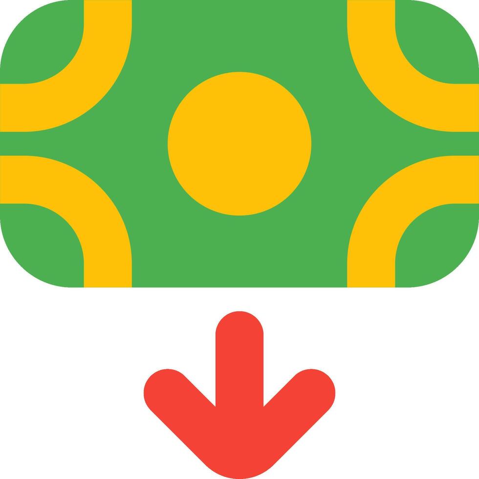A green and yellow money icon with a red arrow vector