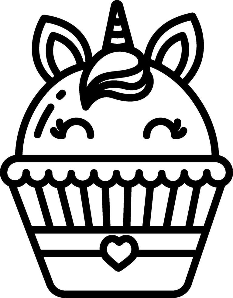 A black and white drawing of a cupcake with a unicorn horn vector