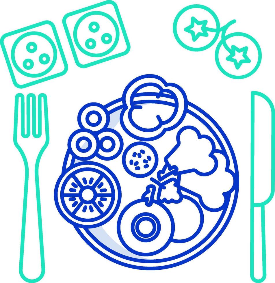 Plate with food and utensils on it vector