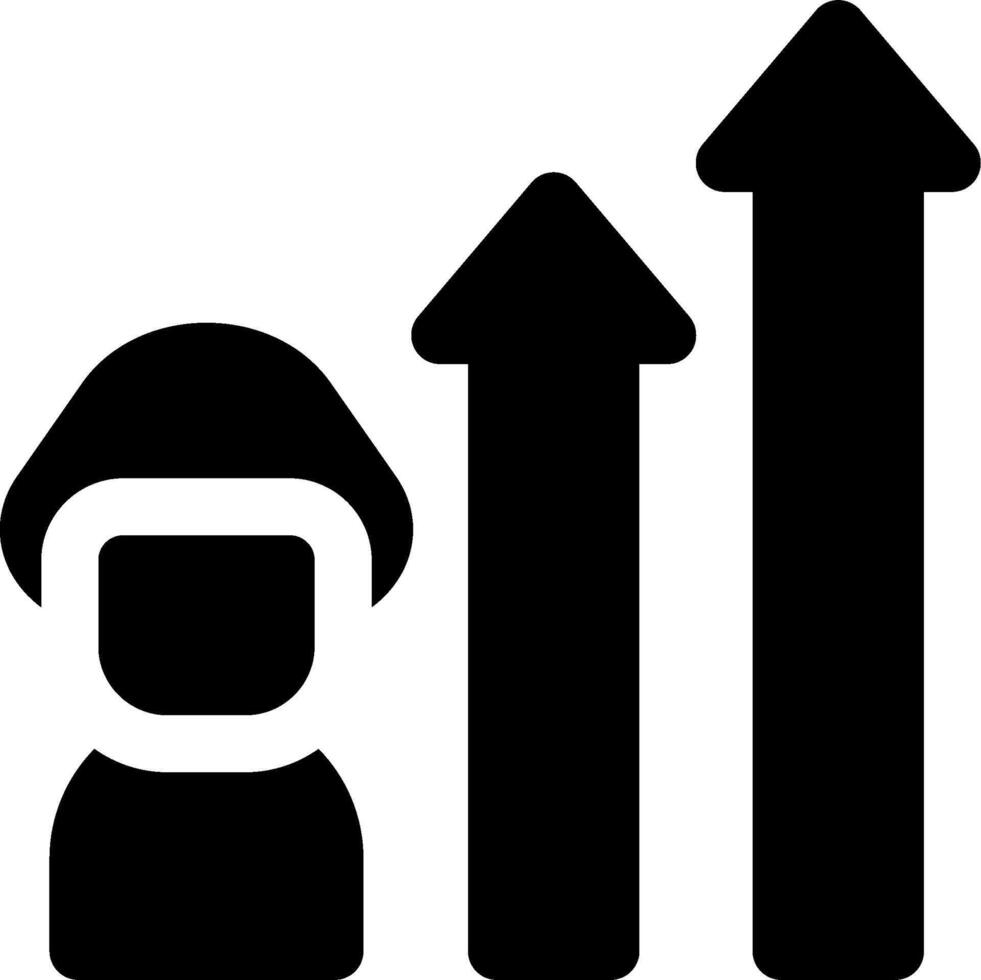 A black and white icon of a man and a graph vector