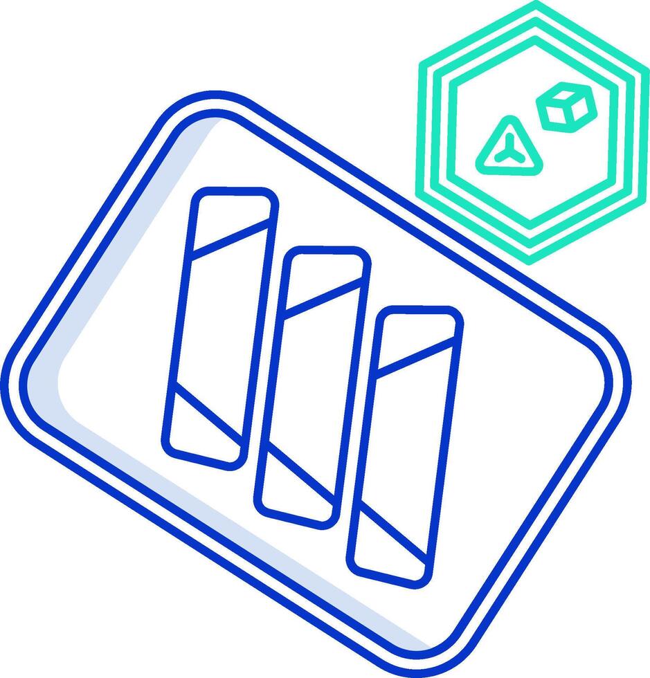 A blue and white icon of a cube and a hexagon vector