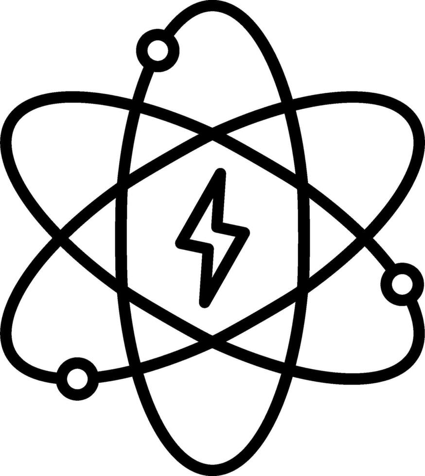 An atom symbol with a lightning bolt vector