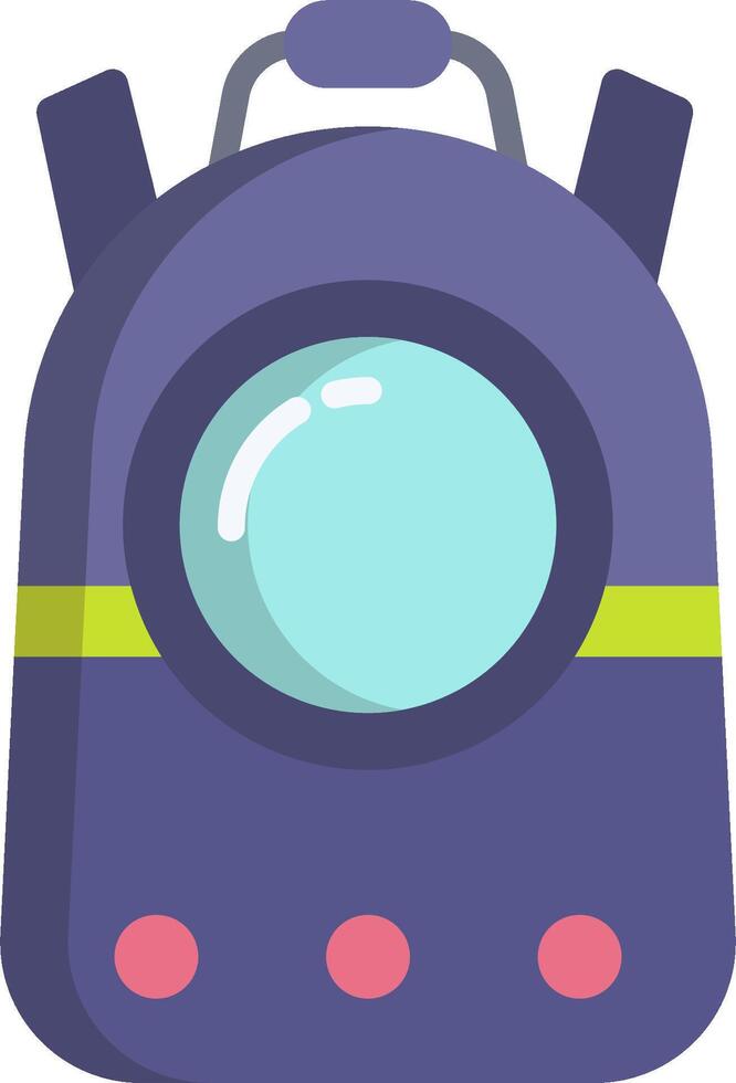 A purple backpack with a blue face and yellow eyes vector