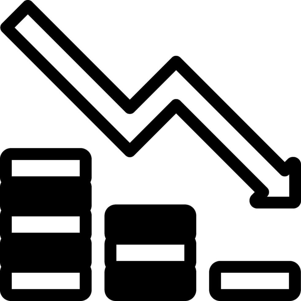 A black and white icon of a graph and a stack of coins vector