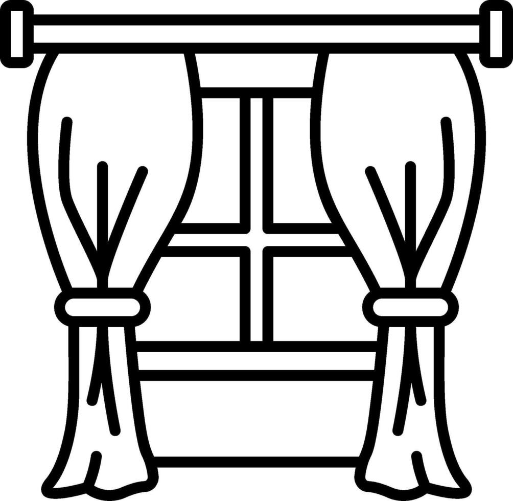 A black and white drawing of a window with curtains vector