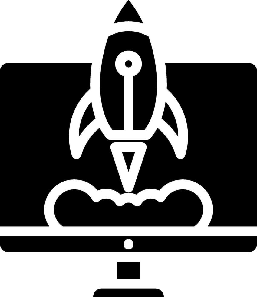 A black and white image of a computer monitor with a rocket on it vector