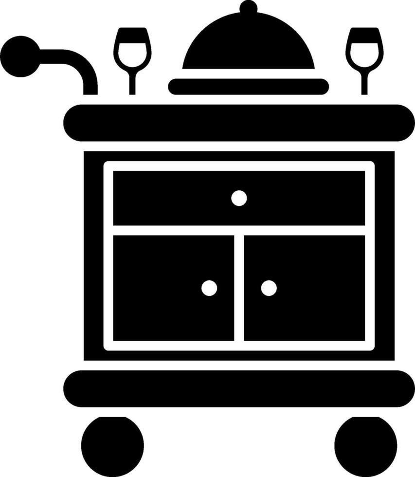 A black and white illustration of a buffet table vector