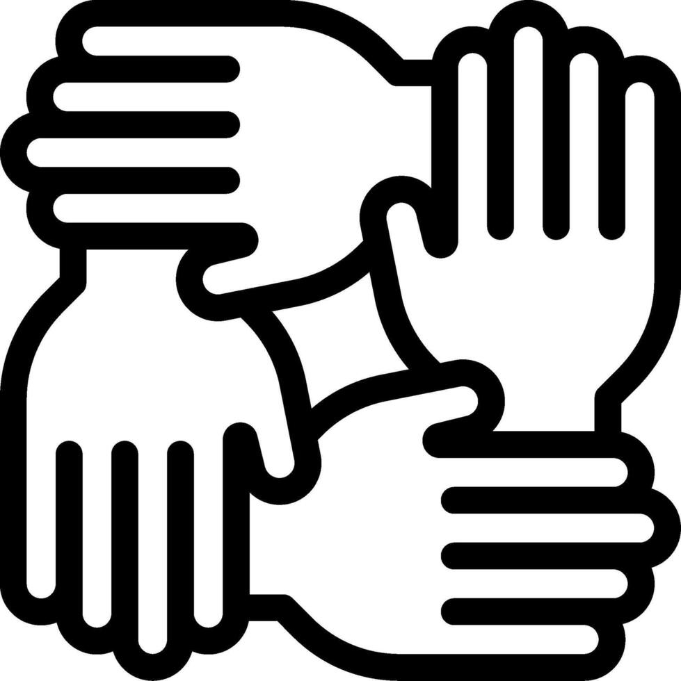 A black and white illustration of three hands holding each other vector