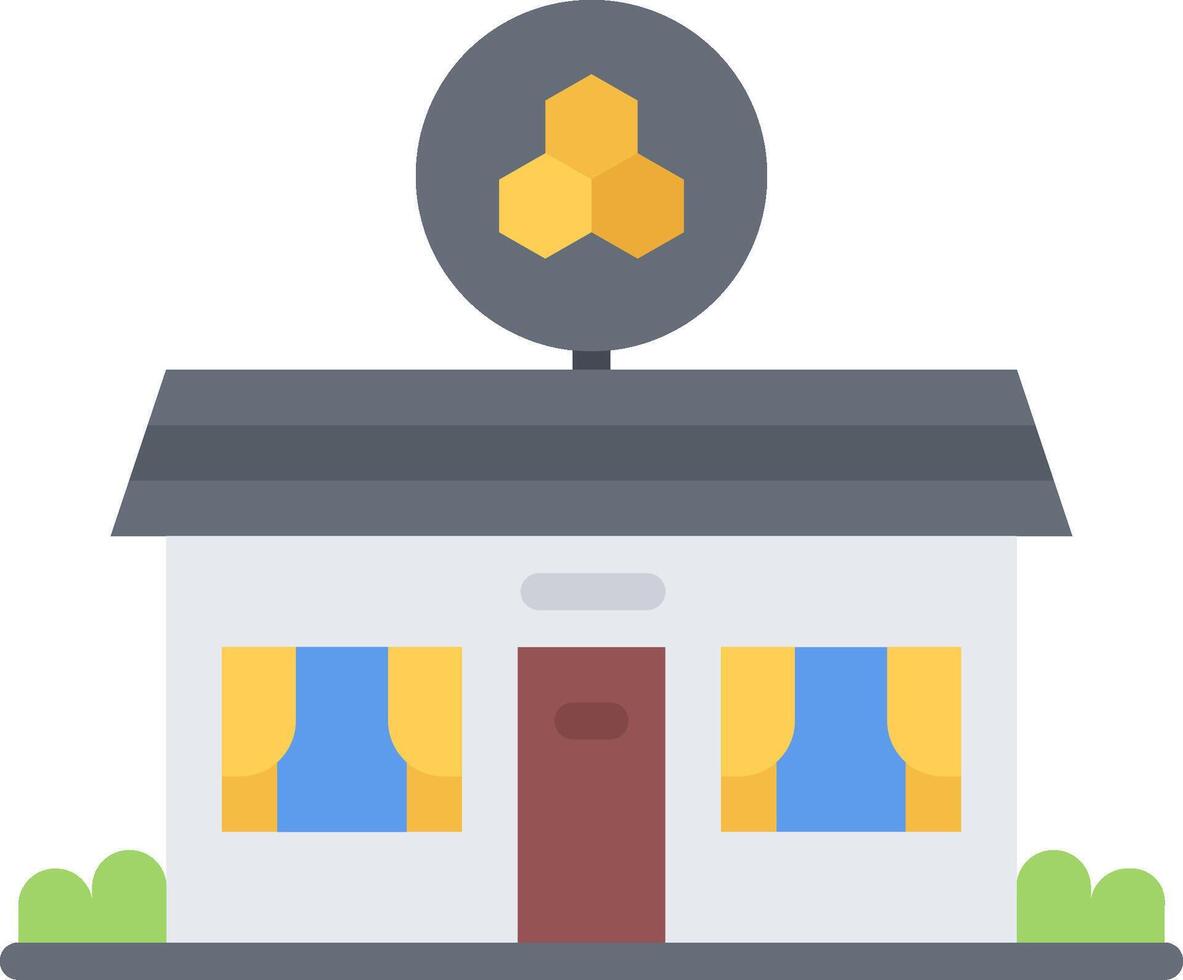 A small house with a yellow sign on it vector