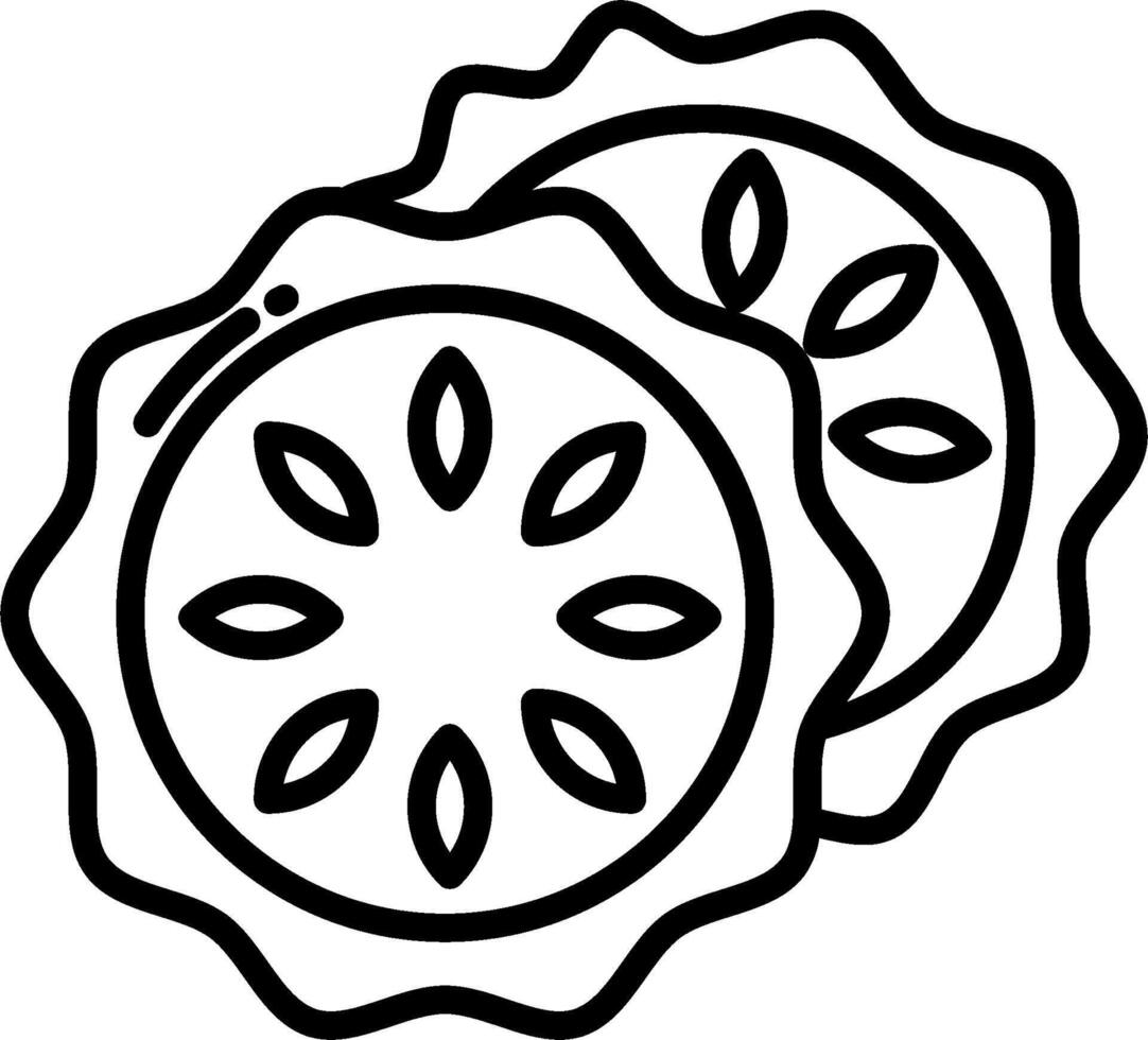 A black and white drawing of a slice of lemon vector
