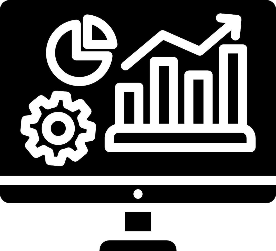 A computer monitor with a graph and a gear vector