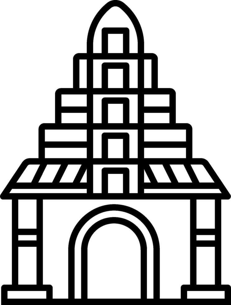 A black and white drawing of a building with a door vector