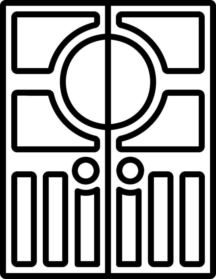 A black and white drawing of a door with a square in the middle vector