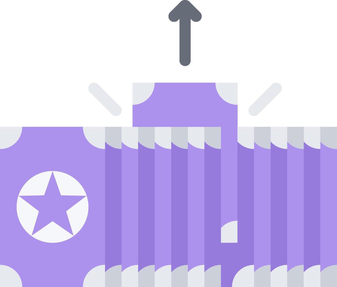 A purple stack of money with an arrow pointing up vector