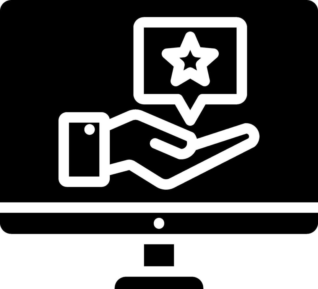 A black and white icon of a hand holding a star vector