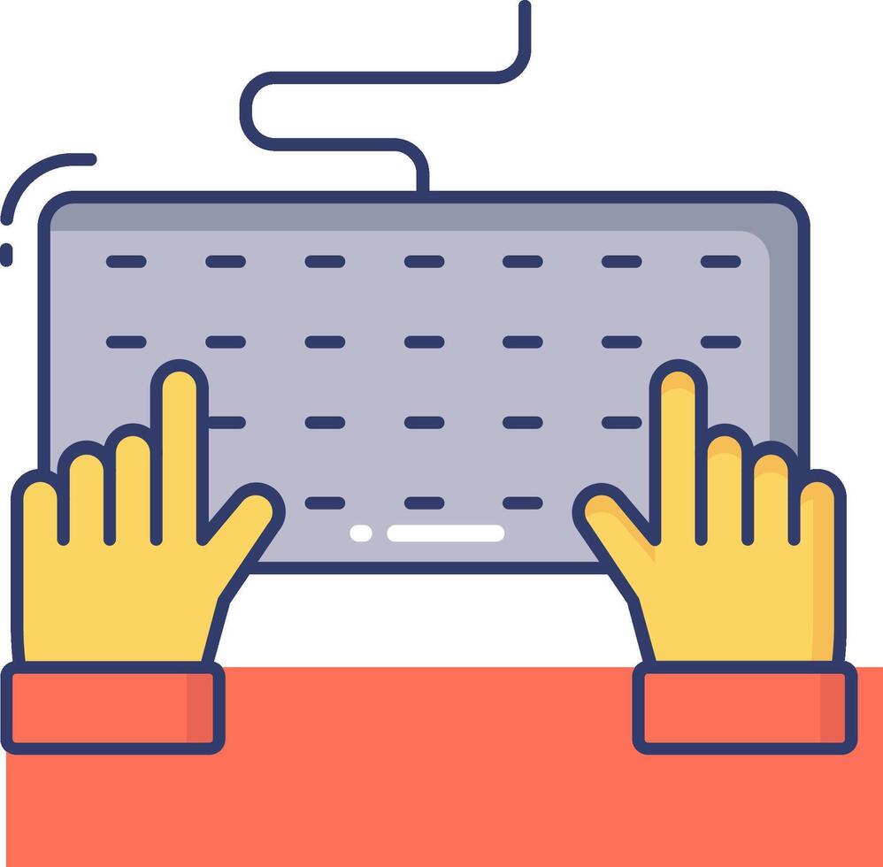 Hands typing on a keyboard, with a mouse and a computer vector