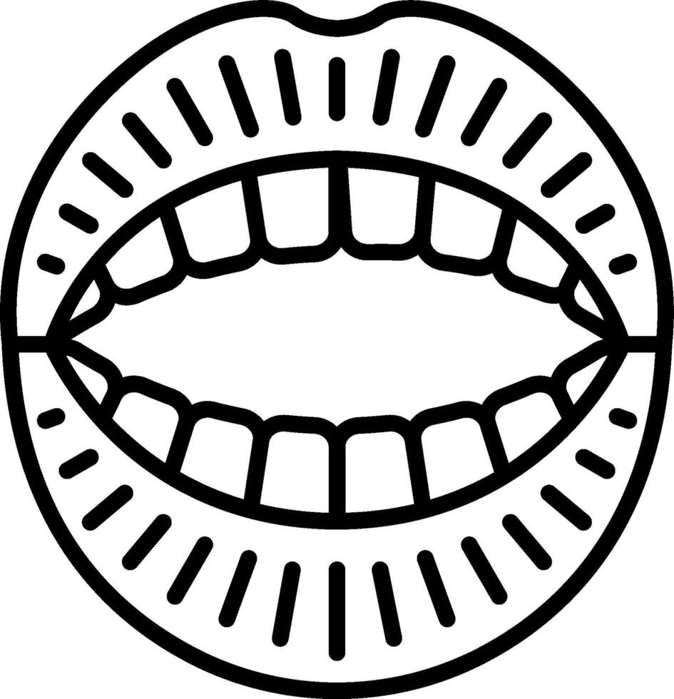 A black and white drawing of a mouth with teeth vector
