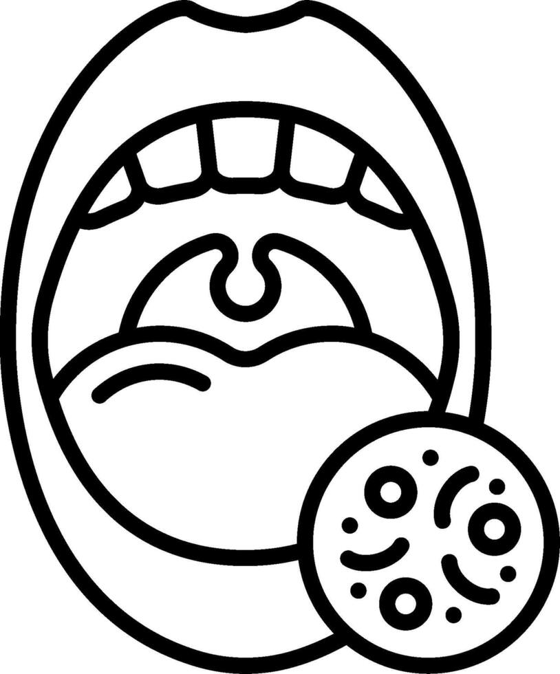 A black and white drawing of a mouth with a cookie vector