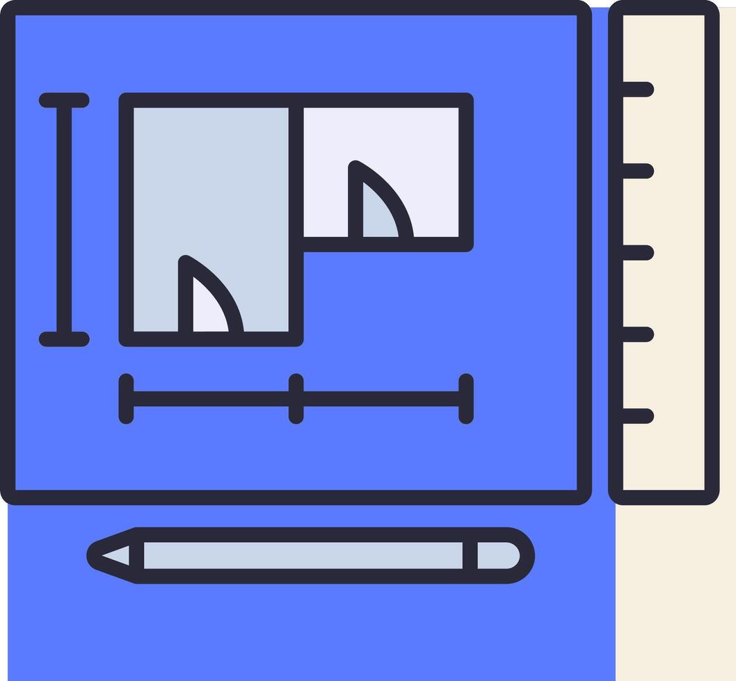 A ruler and a pencil are next to a blue box vector