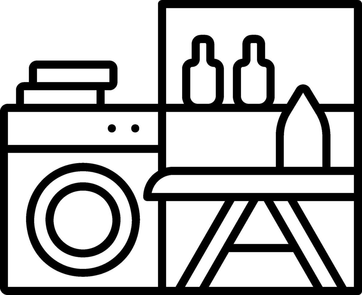 A black and white illustration of a washing machine and a table vector