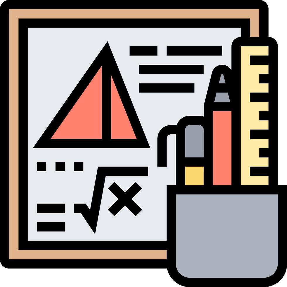 A pencil and ruler next to a paper with a triangle vector