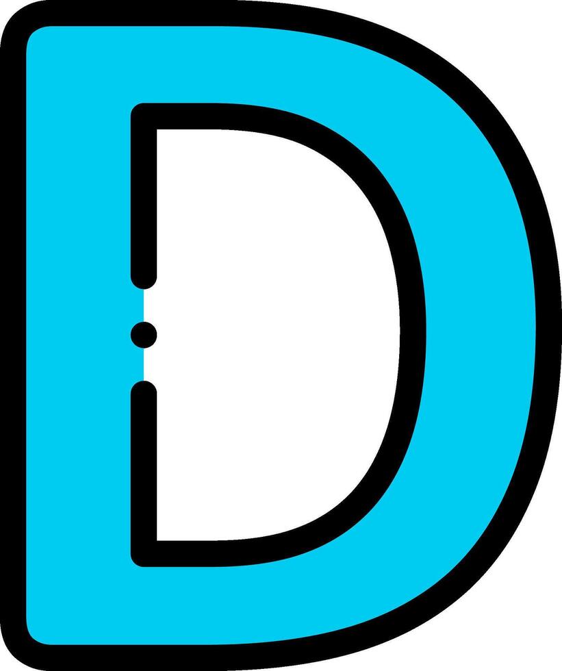 The letter d is shown in blue and black vector