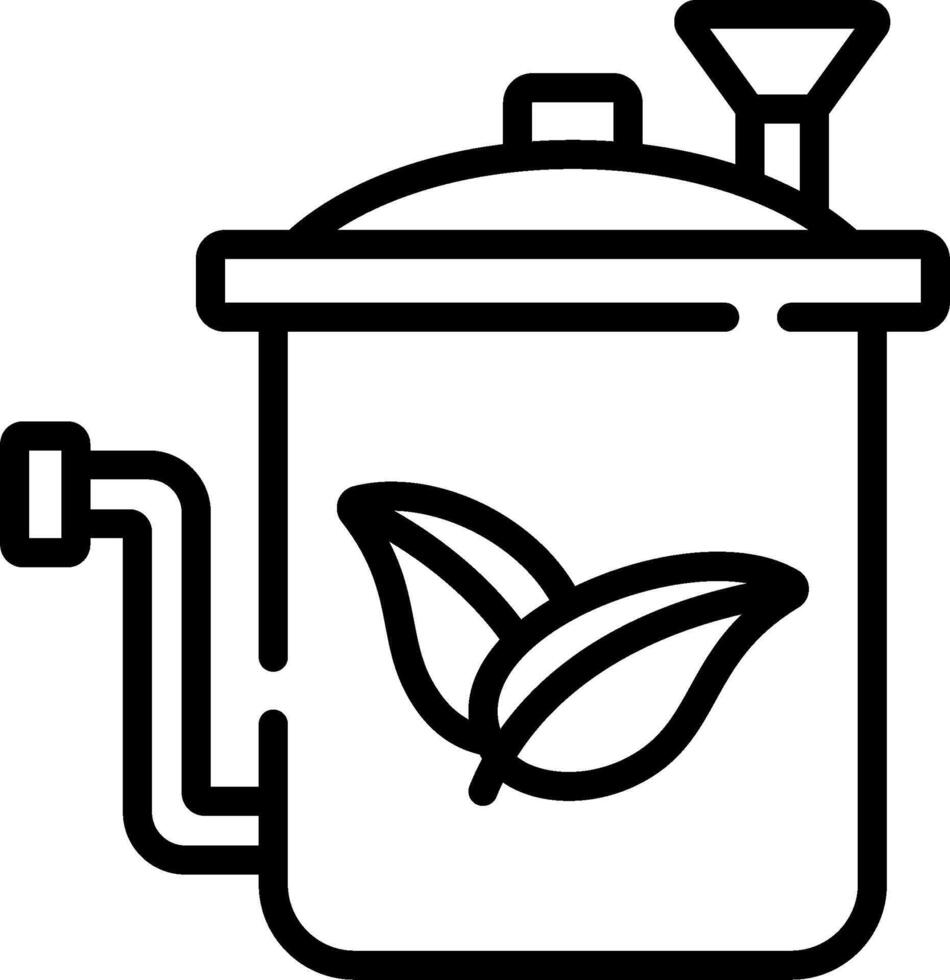 A black and white illustration of a tea pot with leaves vector