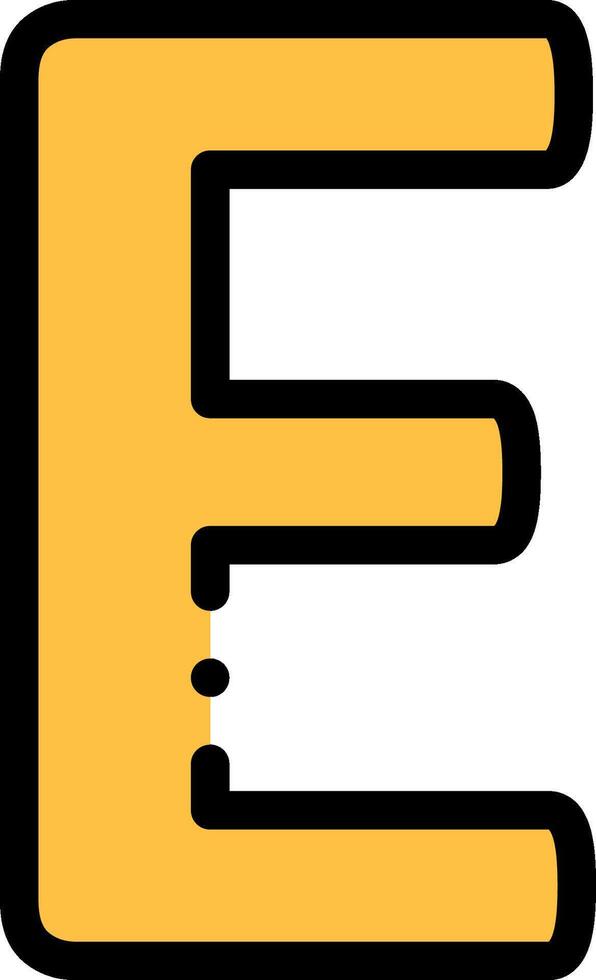 The letter e is shown in a cartoon style vector