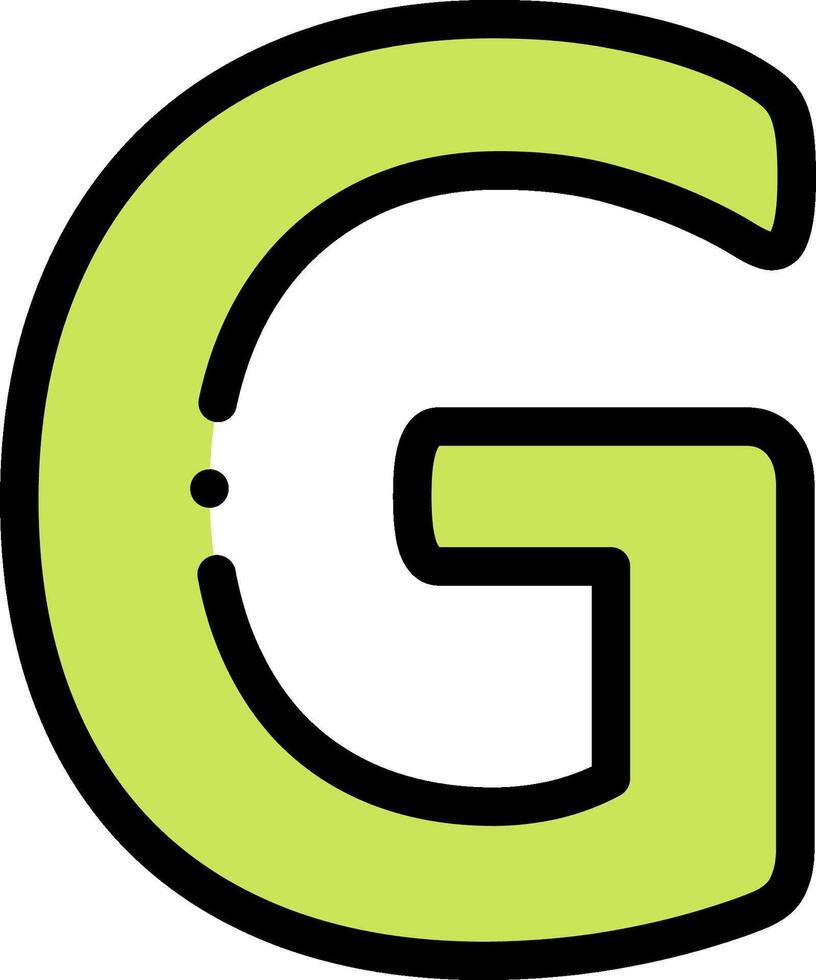 The letter g is shown in green and black vector