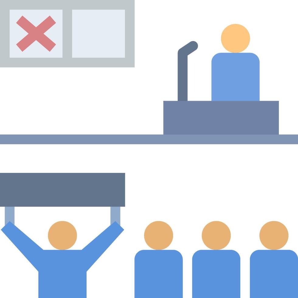 A group of people in a room with a speaker and a sign vector