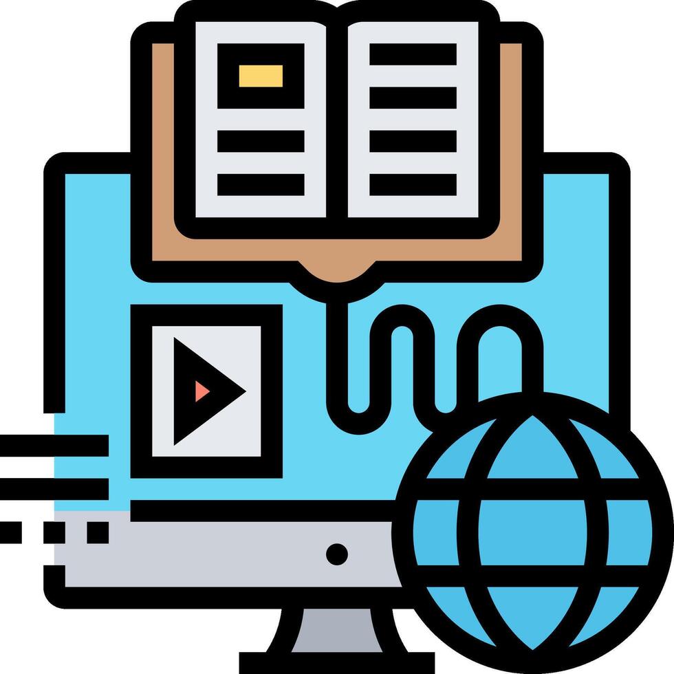 A computer with a book and a globe vector