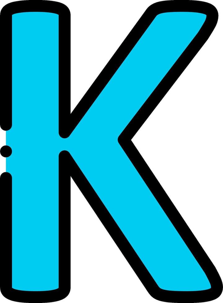 The letter k is blue and has a black outline vector