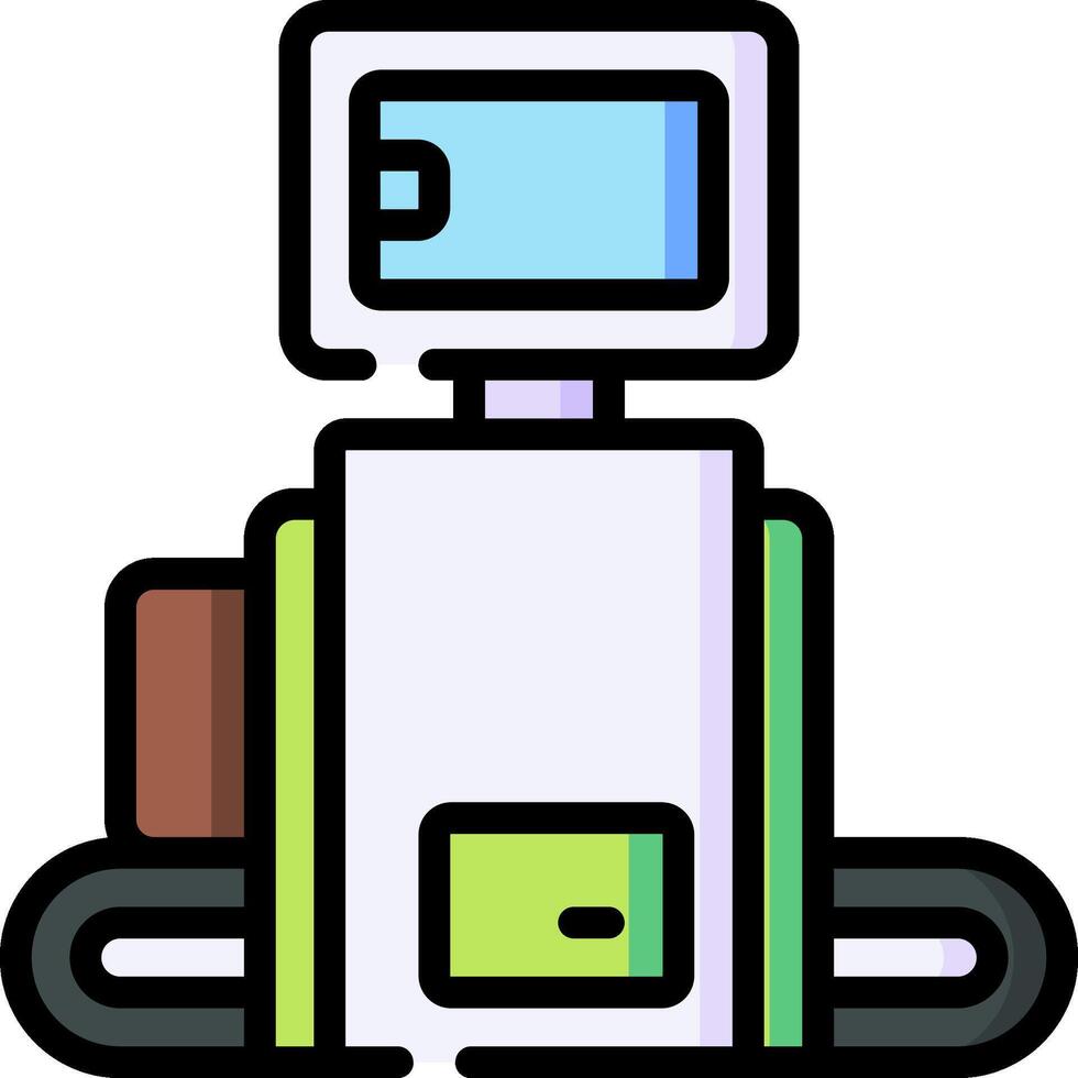 A robot is standing in front of a computer vector