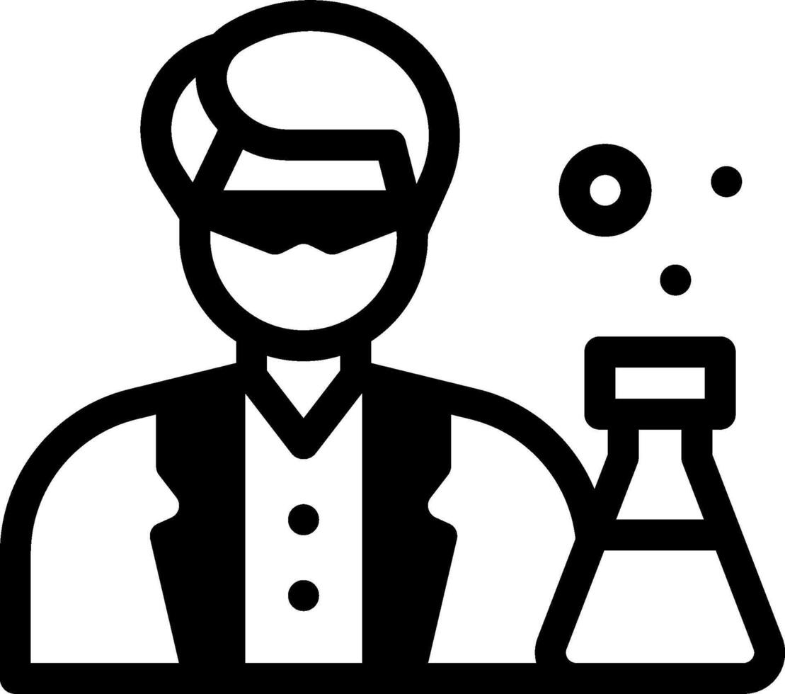 A black and white icon of a man holding a flask vector