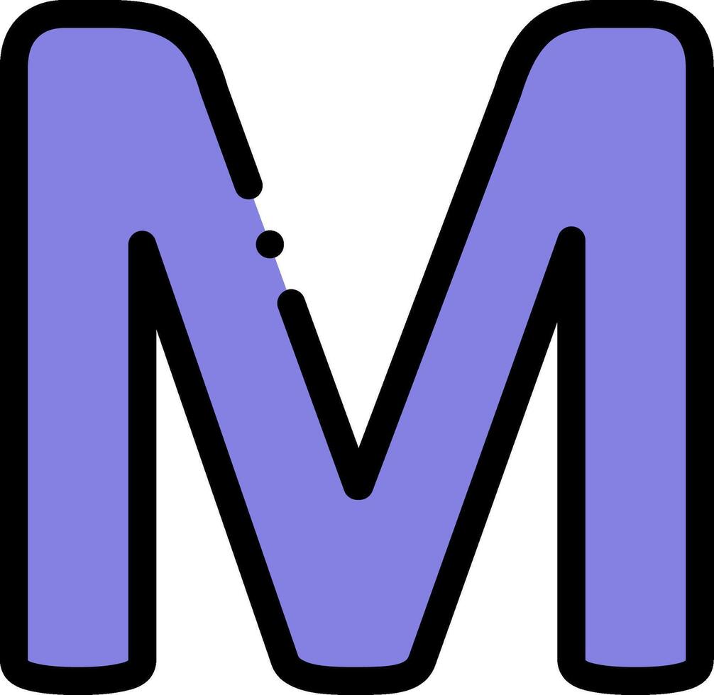 The letter m in purple with a black outline vector