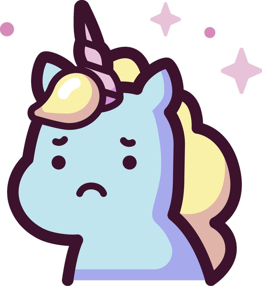 A cartoon unicorn with a sad face vector