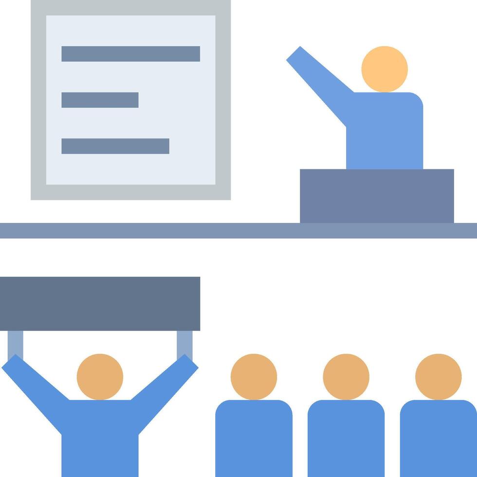 A group of people standing in front of a board with a sign on it vector