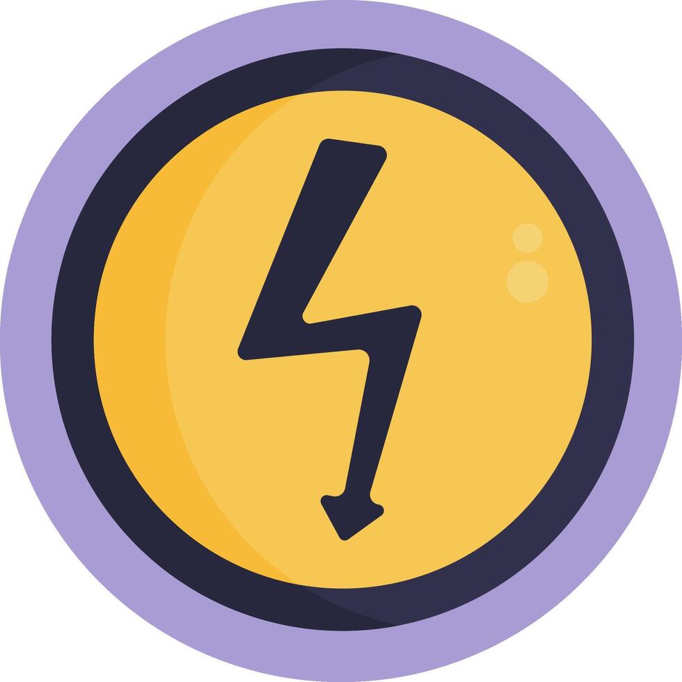A yellow and purple button with a lightning bolt vector