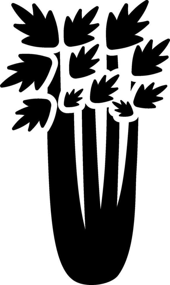 A black and white illustration of a vase with leaves vector