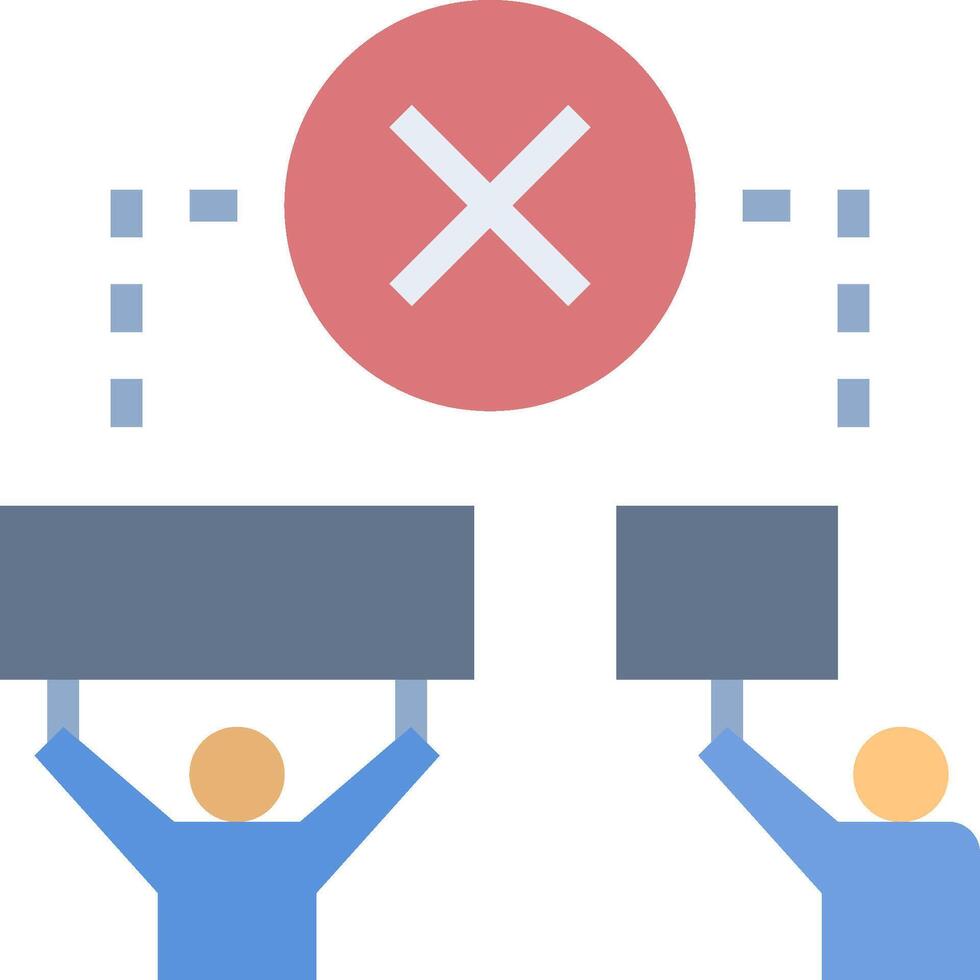 Two people holding up signs with a red cross over them vector
