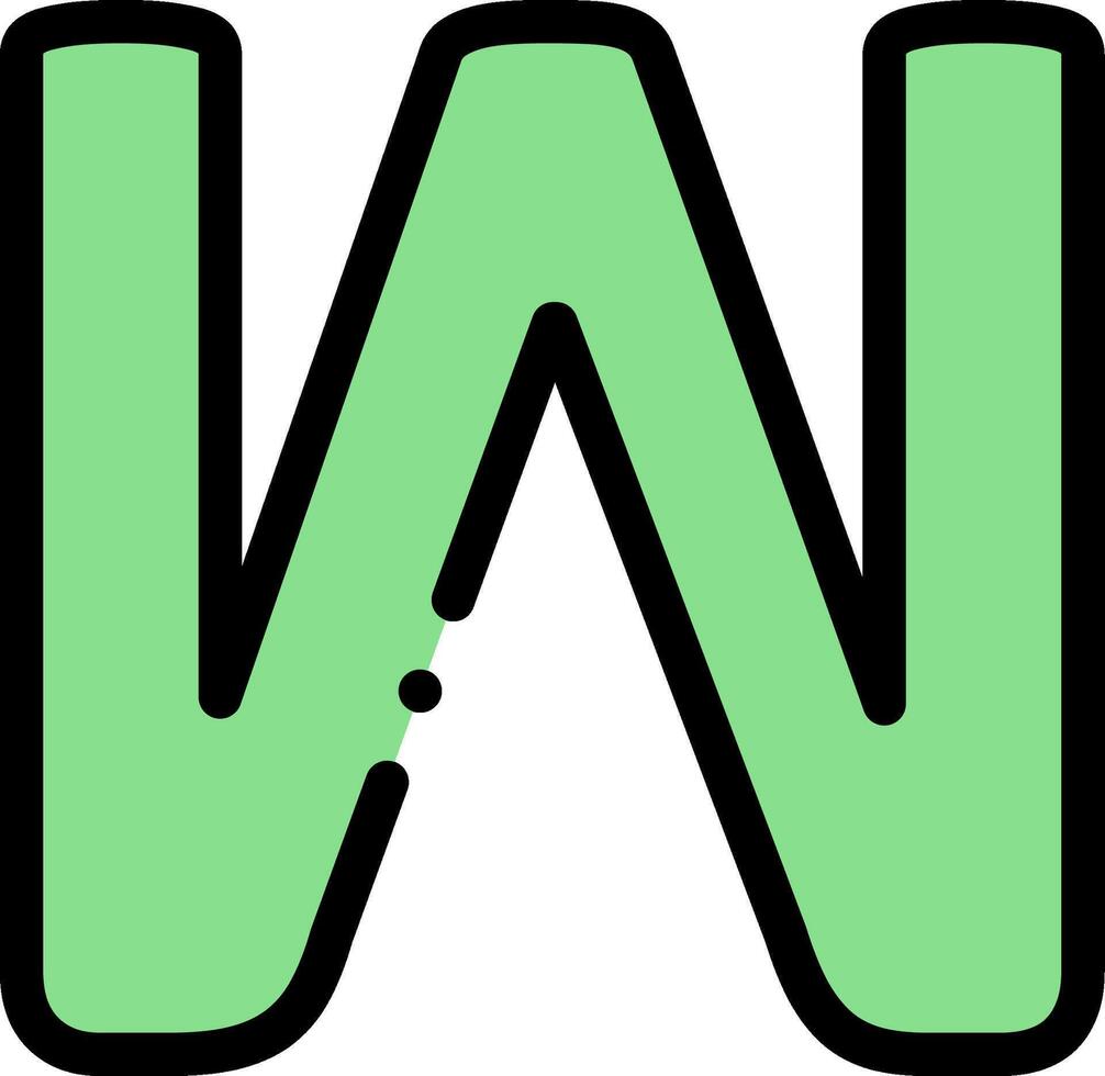 The letter w is shown in green and black vector