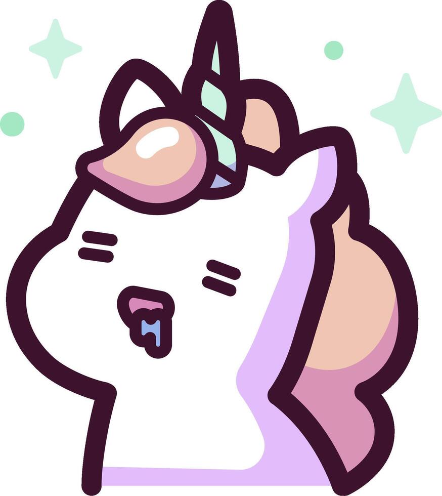A cartoon unicorn with a pink nose and white mane vector